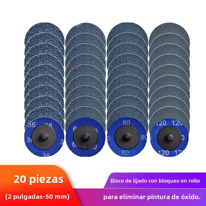 Discos de lijado de cambio rápido de circonio de 2 ", bloqueo en rollo, papel de lija tipo R, disco abrasivo de 50mm y 1/4 ", soporte para pintura, eliminación de óxido