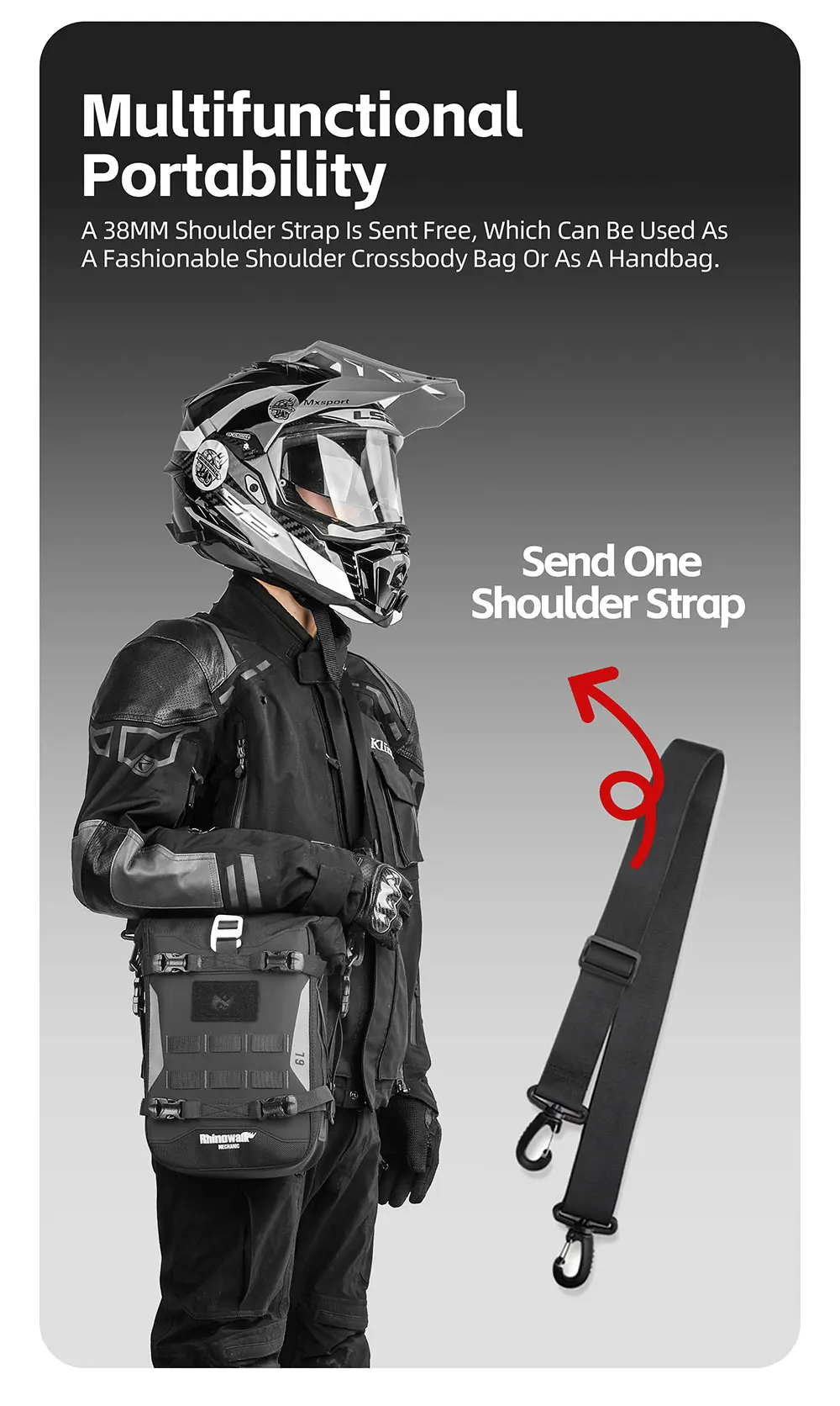 Rhinowalk Motorrad-Sturzbügeltasche, wasserdicht, 6 l, Aufbewahrungstasche mit innerer Stützplatte für Adv Mechanic Serie, Umhängetasche, Molle – Detail 11