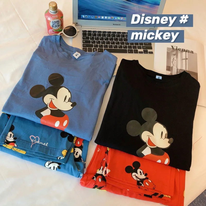 Disney Women Pajamas Cute Lion King Print Autumn Long Sleeve Trousers 2pcs Mickey Minnie Donald Duck Cartoon Pajamas Homewear