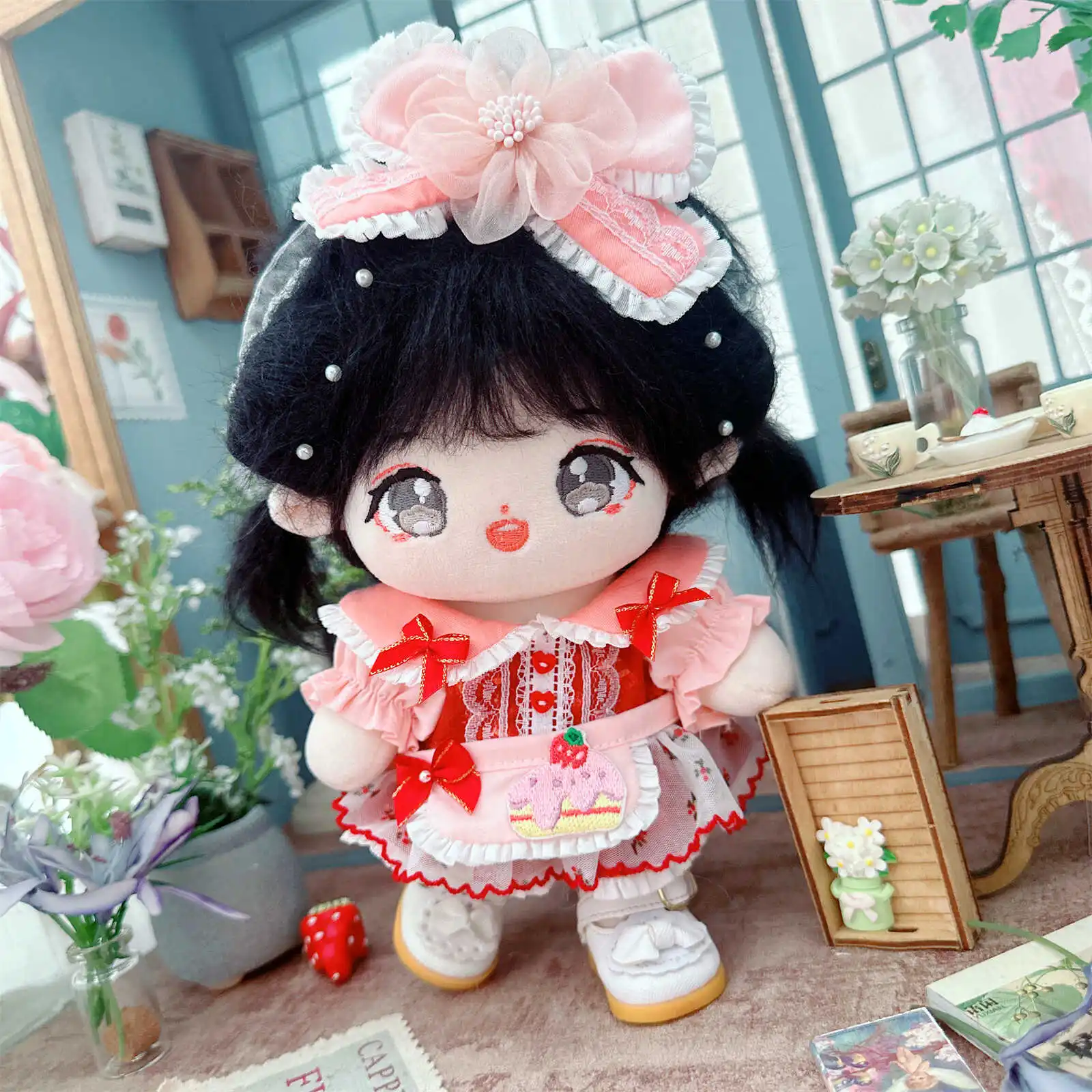 

20cm Cute Idol Doll Clothes for Red Sweet Berry Set Kawaii Plush Doll Clothes DIY Changing Clothes Games for Girls Kids Gifts