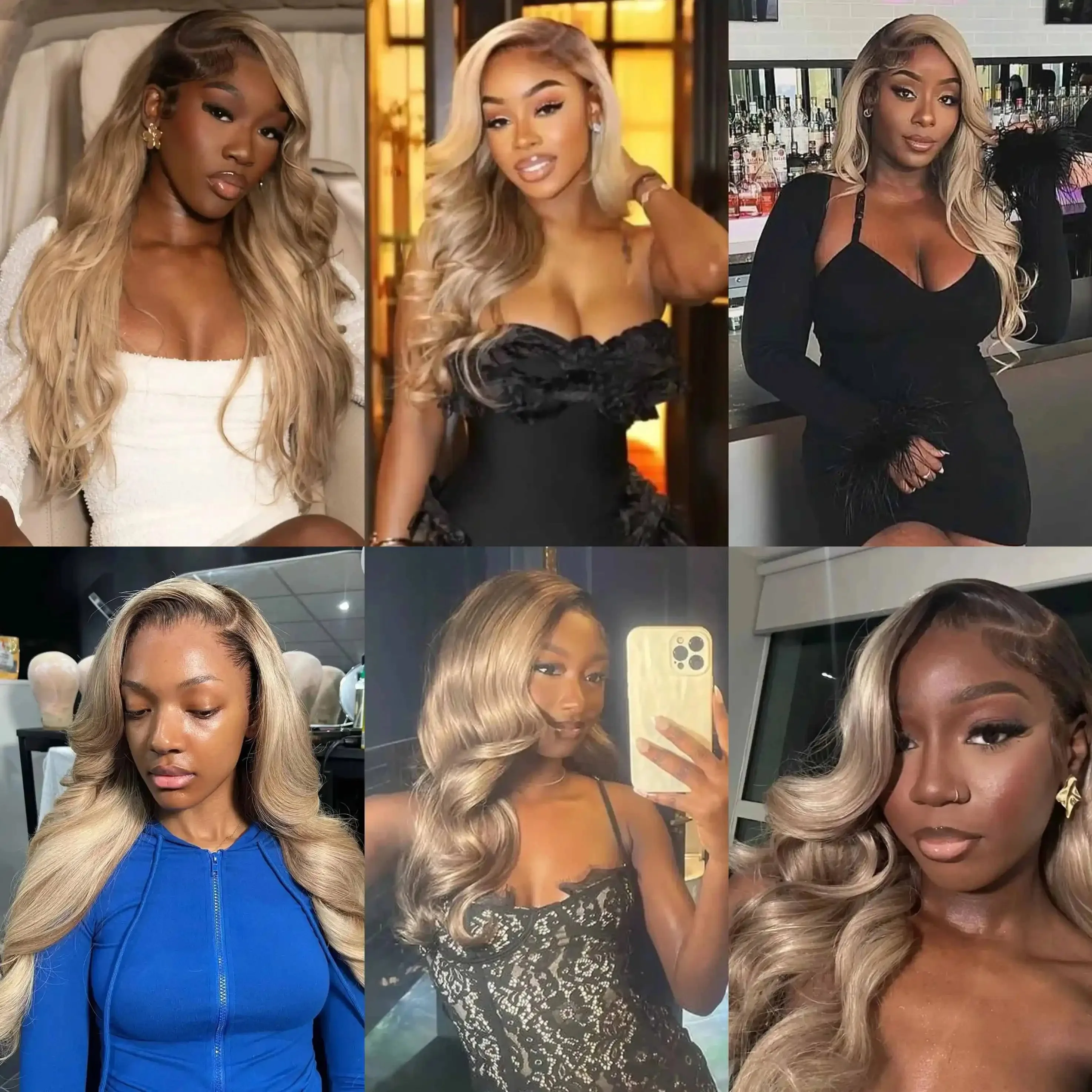 180% Density Brown Roots Ash Blonde Body Wave Lace Frontal Wig, 13x4, Ombre, Synthetic Blend
