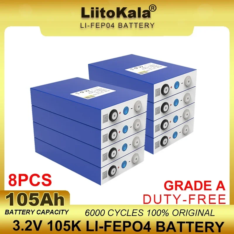 8pcs LiitoKala 3.2V LiFePO4 Battery 320AH 280ah 200ah 150ah 105ah DIY 12v 24V Automotive RV Solar Energy Storage batteries