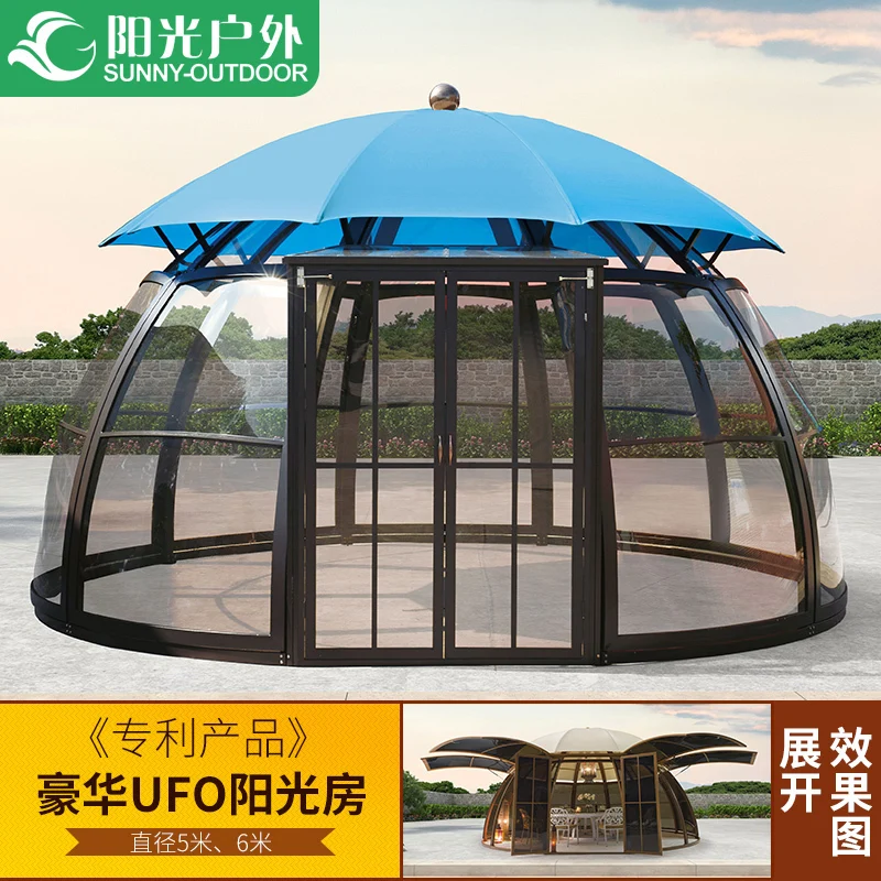 Sunshine Outdoor Glass Room Luxury Aluminum Alloy Gazebo Tent Villa Terrace Leisure Sun Room Activity Awning