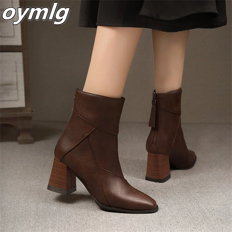 High heeled fashion boots for women 2024 autumn and winter new style thick heel square head slimming women\'s boots, high heels