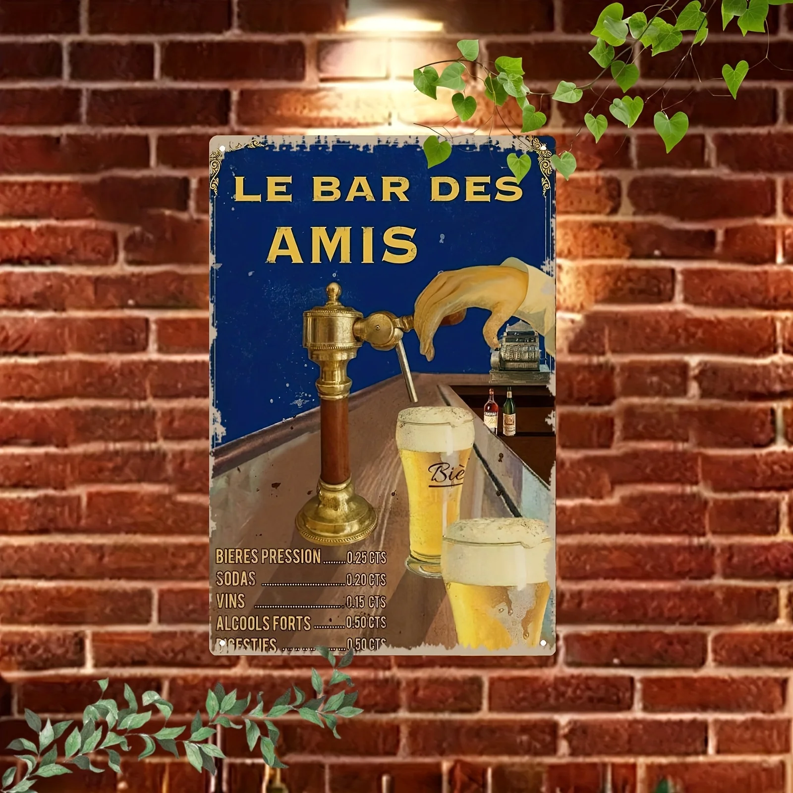 LE BAR DES AMIS Vintage French Bar Metal Sign - Old Friends Gathering Decor, Classic Pub Plaque with Beer Tap & Glasses - Heav