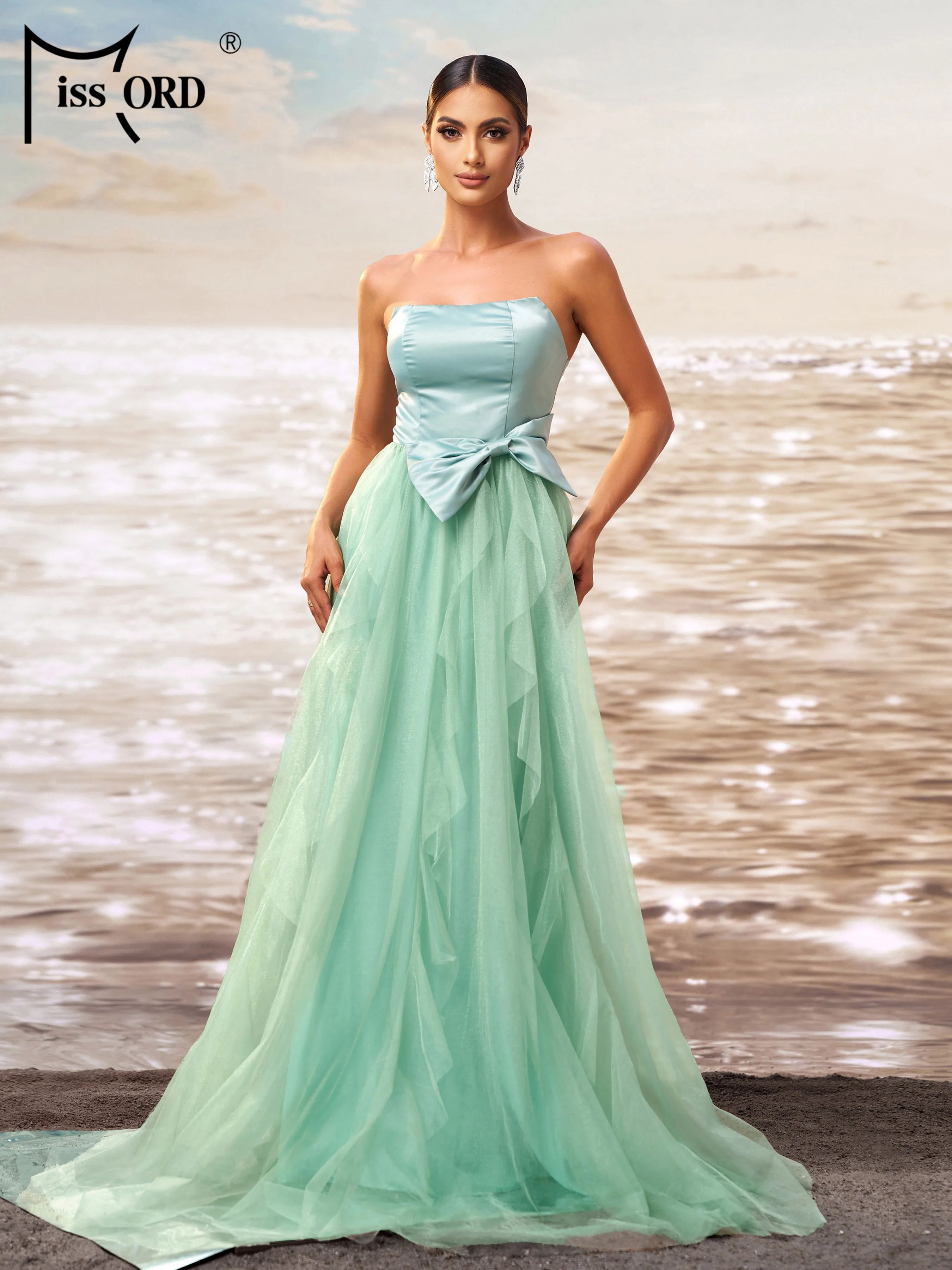 Missord-Robe de soirée en tulle sans bretelles, ligne A, longueur au sol, élégante, maxi, chic, pour mariage, fête d'anniversaire, occasions formelles, nouvelle collection 2025