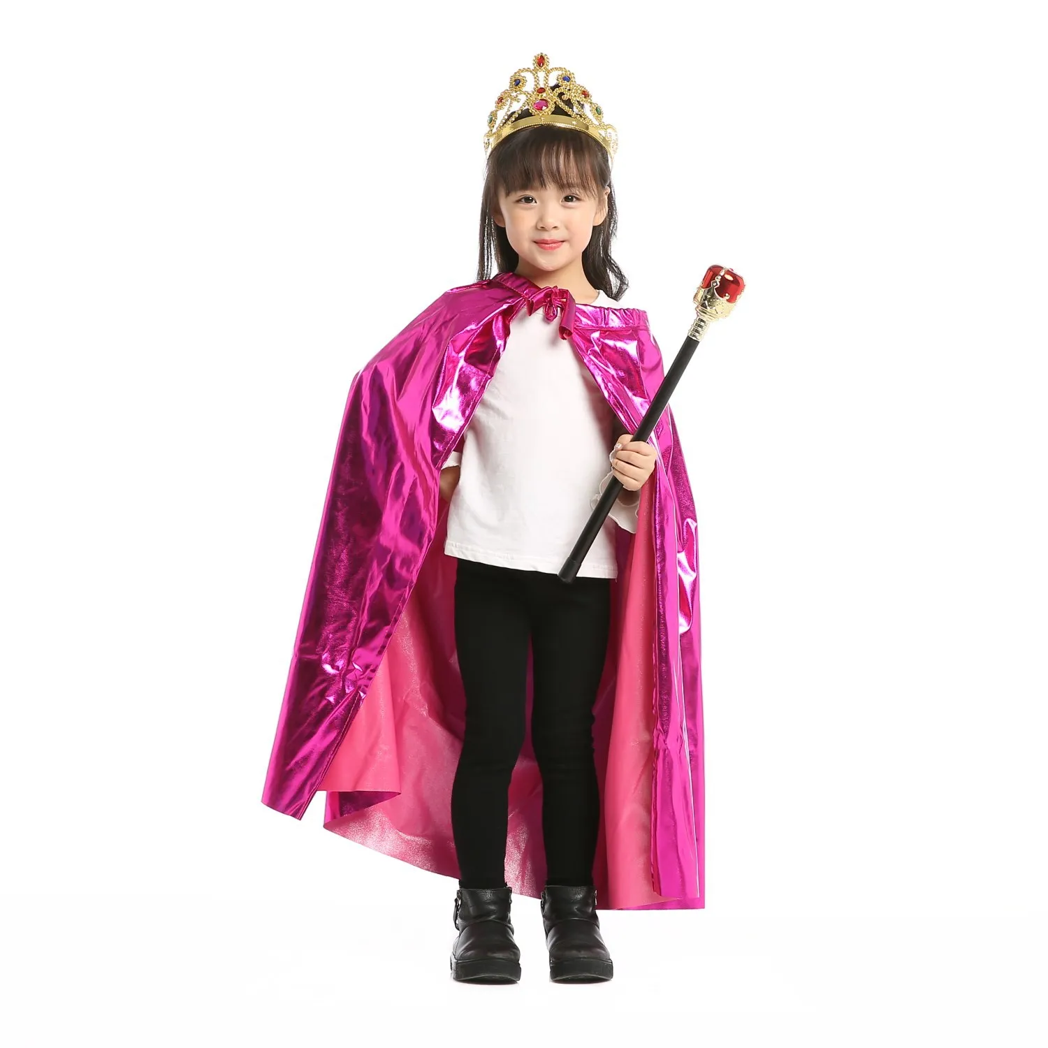 ฮาโลวีนเด็กคอสเพลย์เครื่องแต่งกาย Princess King Cape เด็กผู้หญิงเด็ก 80 ซม.Bright ผ้า Bronzing Silver Gold เสื้อคลุม