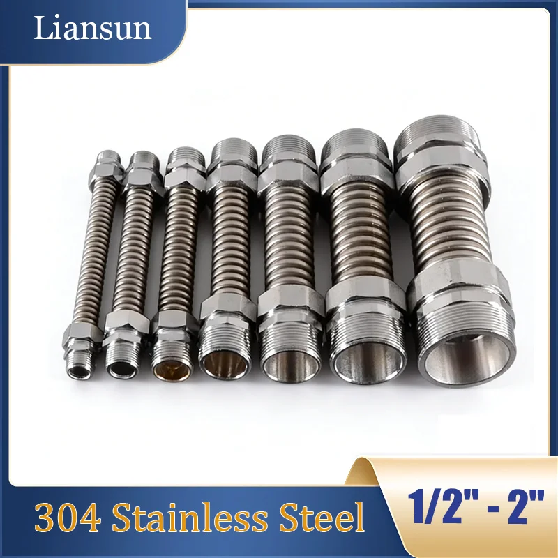 

1pcs 304Steel HVAC Bellows 1/2" 3/4" 1" 2" BSP Iron Male Thread for Fan Coil Unit Pipe Central Air Conditioning Water Inlet Hose