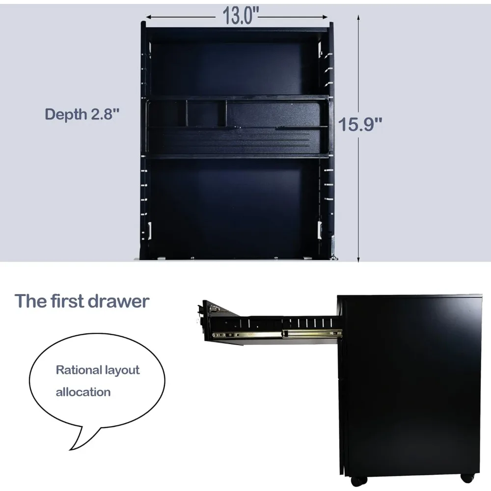 خزائن الملفات المتنقلة ذات 3 أدراج، خزانة الملفات المعدنية ذات الطائرة العمودية لتصميم ملف القانوني والرسائل المضاد للإمالة