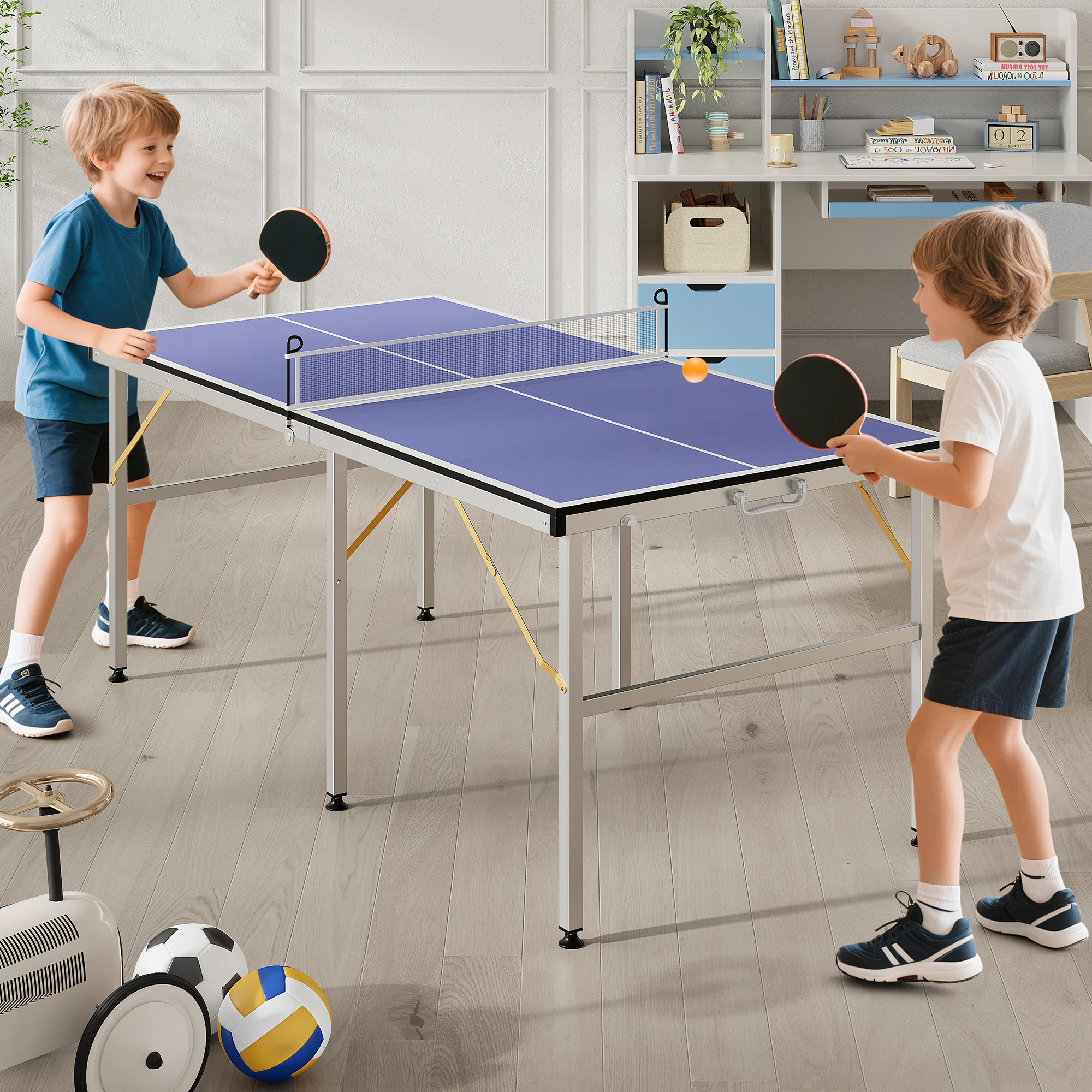 Portable 6x3ft Folding Ping Pong Table Set – Mid-Size Table for Adults & Teens – Includes Net, 2 Paddles & 3 Balls – Quick Assembly – Indoor/Outdoor