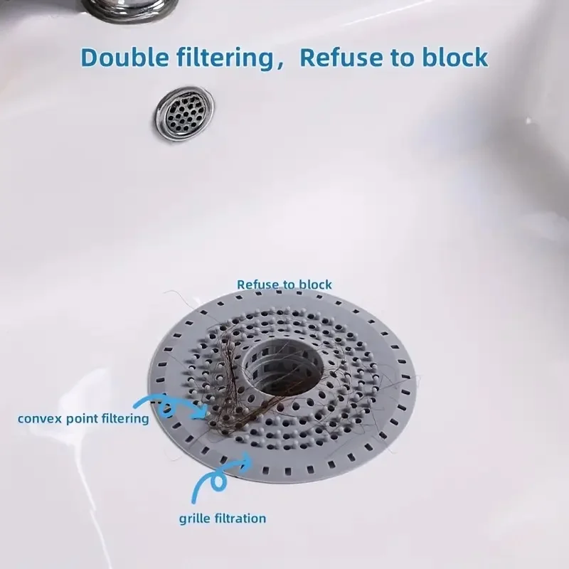 Silicone Hair Catcher Drain Cover, Retractable Shower Sink Strainer, Anti-Clog for Bathroom Kitchen, White/Gray