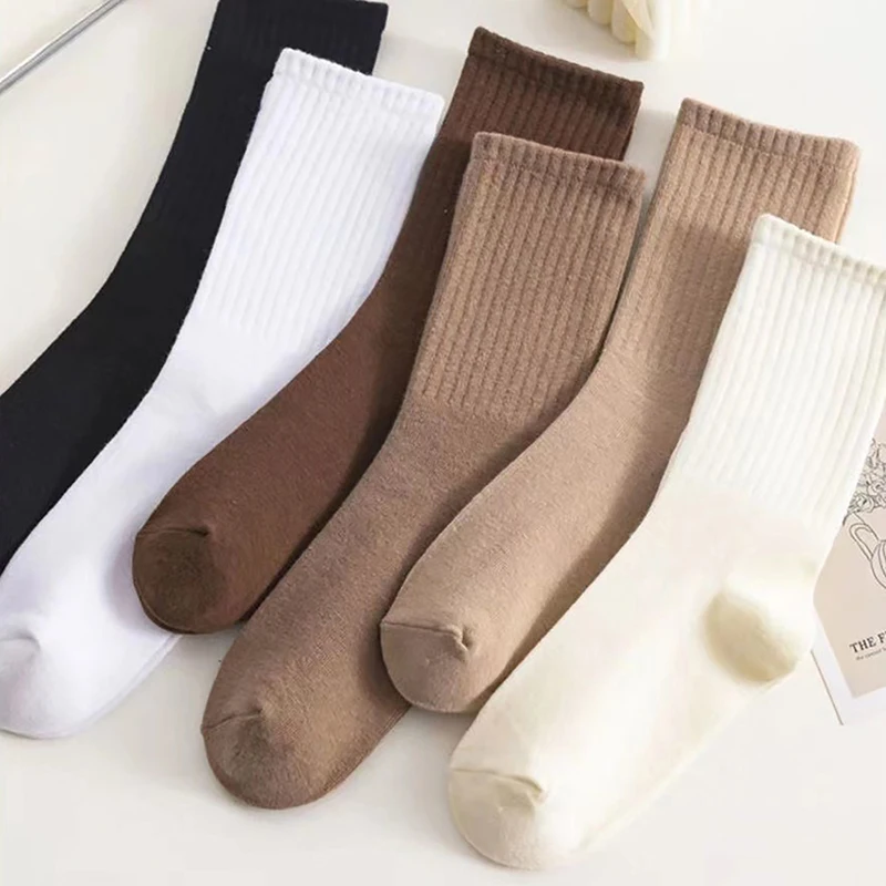 Outdoor Sports Socks Pile Up Solid Color Women Fashion Khaki Brown White Kawaii Casual Short Socks For Girl Korean Spring Autumn