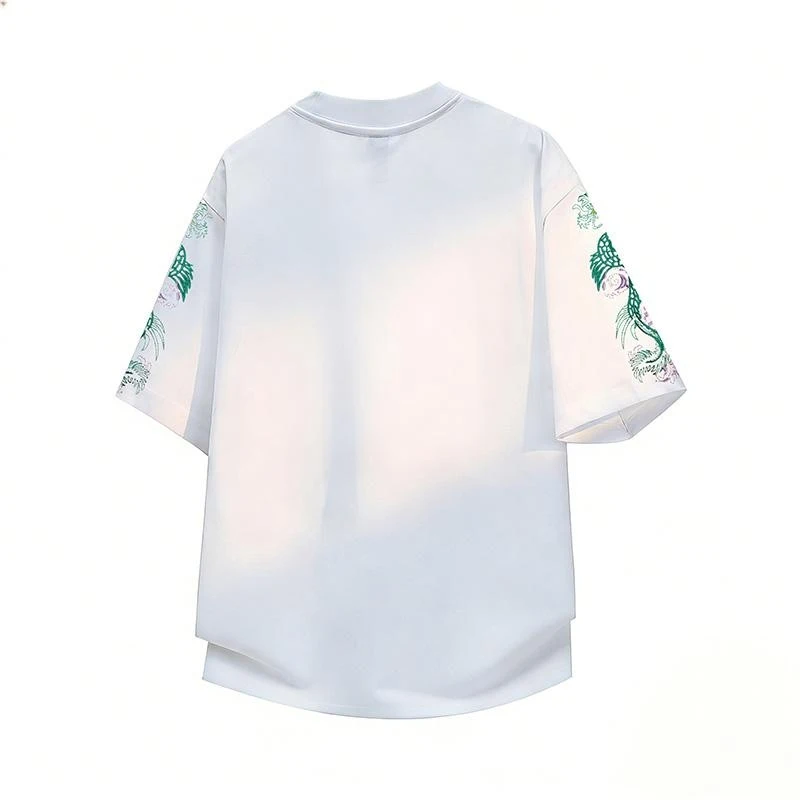 2026 Summer Chinese Style Green Dragon Embroidery Print T-Shirt for Men, Luxury Fashion, Round Neck, Loose, Casual, Short Sleeve