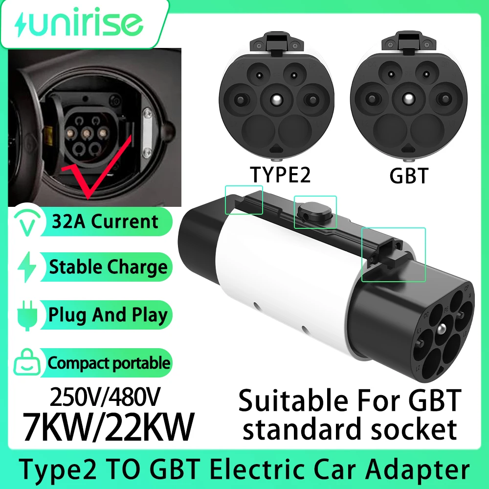

Адаптер Type2 к GBT EV Зарядное устройство 7 кВт 22 кВт с предохранительной пряжкой-конвертером для зарядной станции типа 2 на электромобили MG4 BYD