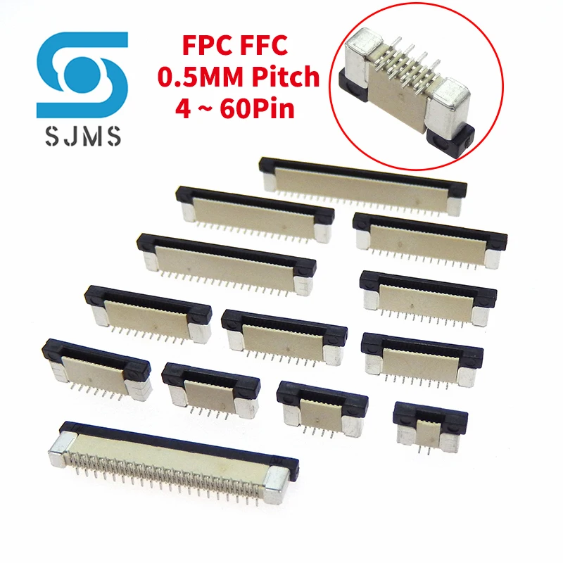 5/10szt FPC Gniazdo FFC 0.5mm Skok 4 5 6 8 10 12 16 18 20 26 28 30 34 40 50P 54 60 Pin Pionowe złącze kabla wstęgowego