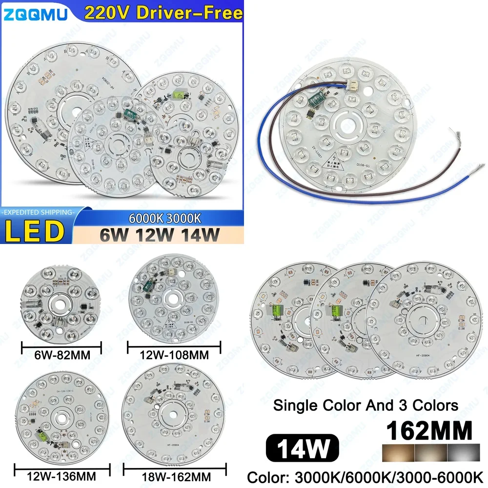 6W 12W 18W LED Chip SMD 2835 AC 220V 240V Round Lamp Bead No Driver Required Cool Warm White for Bulb Spotlight Lighting