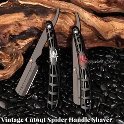 Manual Shaving Straight Razor Stainless Steel Folding Shaver Hollow Carving Spider Handle For Beard Hair Free 10 Blades