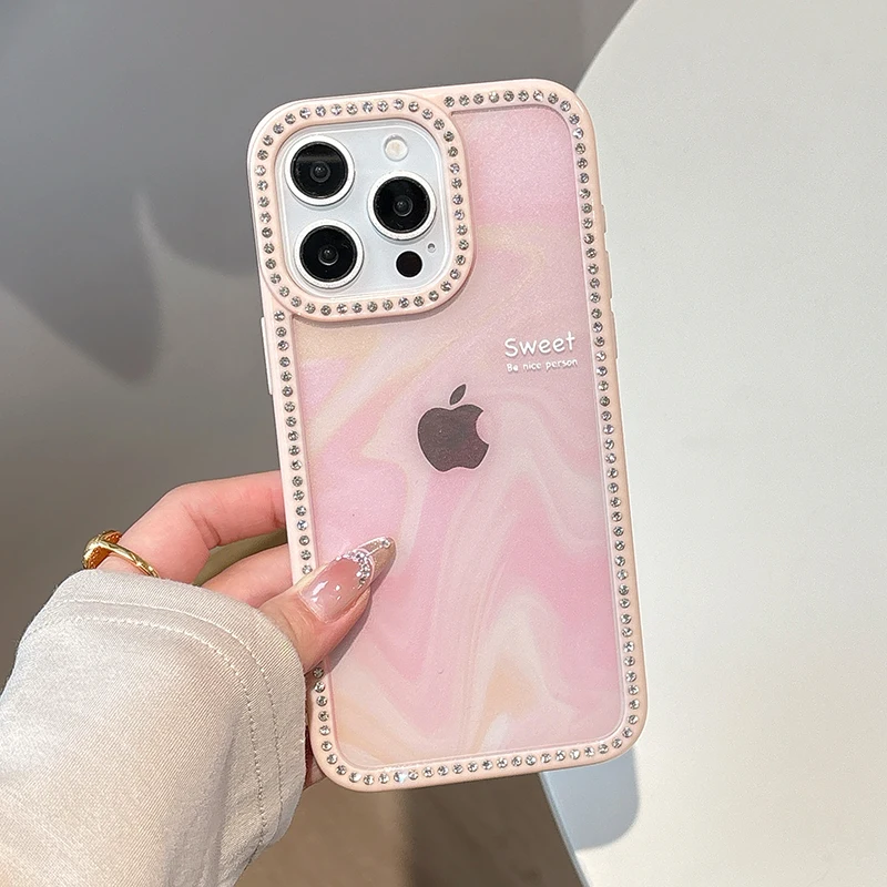 

Luxury Bling Diamond Rhinestones Edge Starry Sky Case For iPhone 16 Pro Max 15 13 14 Clear Plastic Phone Back Cover