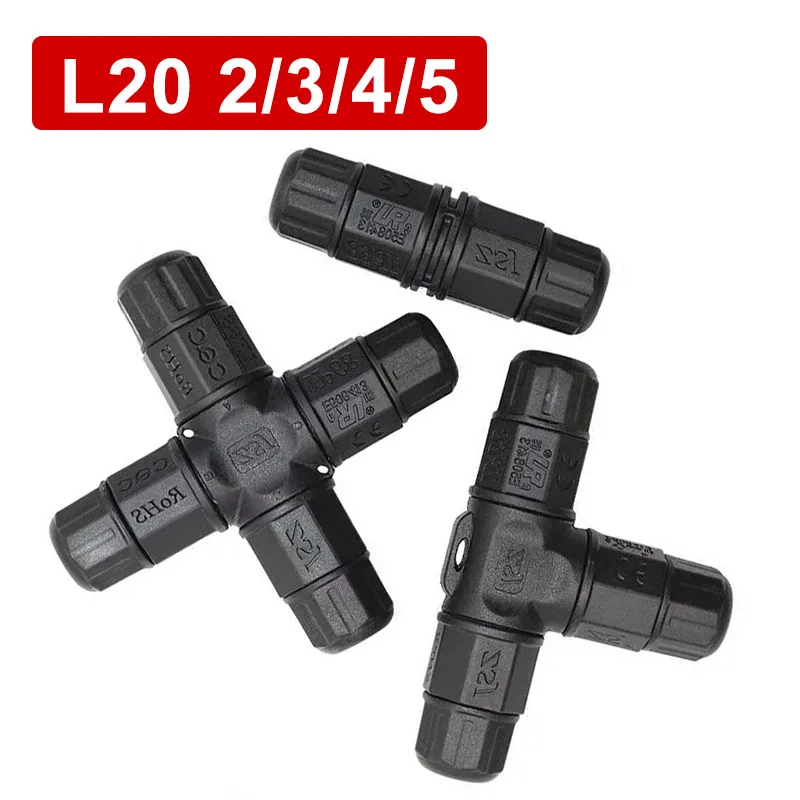 

L20 20A/500V Waterproof Cable Connector Outdoor IP68 2 3 4 5 Pin Connector for Light Power Drive 2/3/4Way Screw Wiring Joint
