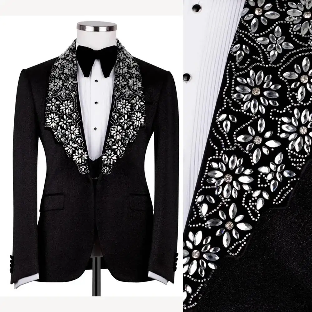 

Elegante Men Suits 2 Pieces Set Prom Blazer Slim Fit Single Breasted Groom Wedding Tuxedos Formal Customized