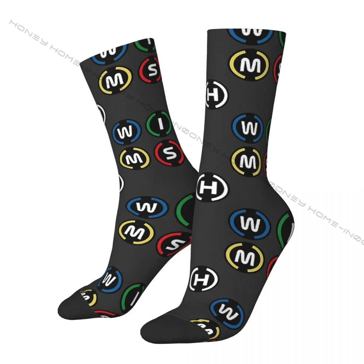 Men's Socks 2021 Season Tyres Set Gray BG Retro Harajuku F1 Formula 1 Street Style Novelty Crew Crazy Sock Gift Pattern Printed