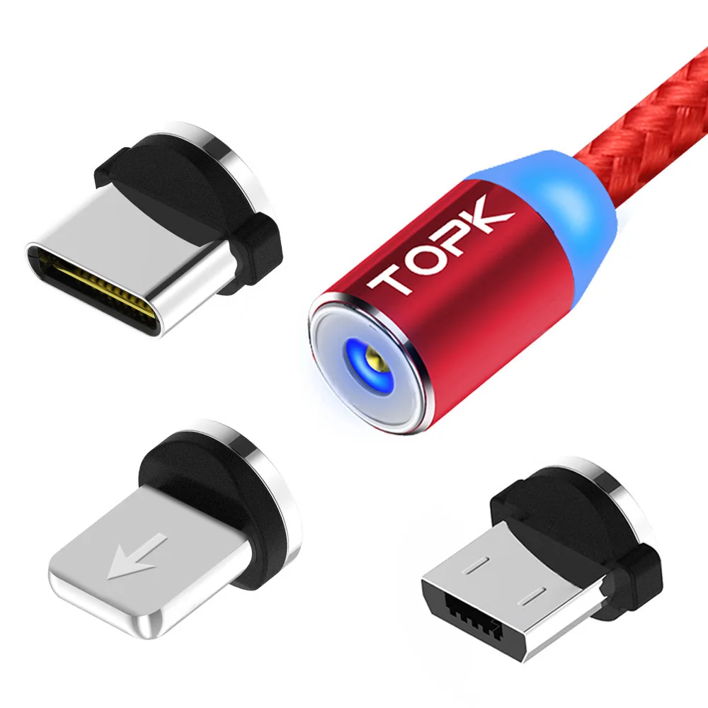 Magnetisches Ladekabel 3 in 1 topk Grad drehbares magnetisches Telefon ladekabel Nylon geflochtenes magnetisches Micro-USB-C-Kabel