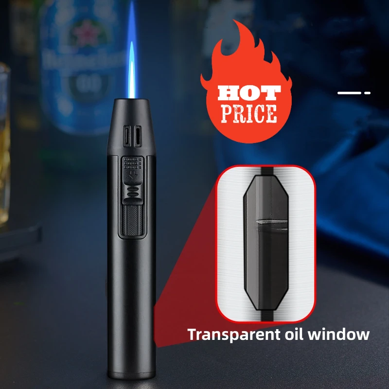 1300 ℃ High TemperatureTransparent Oil Window Windproof Gas Jet Flame Torch Lighters Outdoor Camping BBQ Kitchen Cigar Lighter