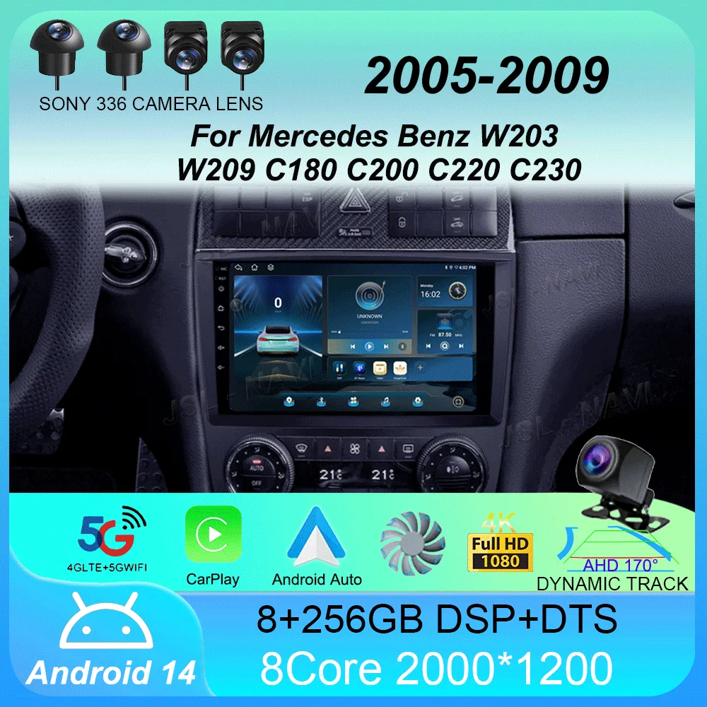 Android 14 For Mercedes Benz W203 W209 C180 C200 C220 C230 2005 - 2009 Stereo Car Radio Multimedia Navigation GPS Carplay AUTO