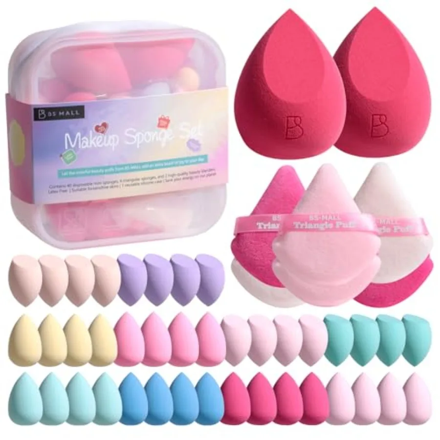 

Makeup Sponge Triangle Puff Set 40 Mini Waterdrop Sponges + 6 Thick Triangle Puffs + 2 UltraSoft Flawlessflow Sponges with Wate