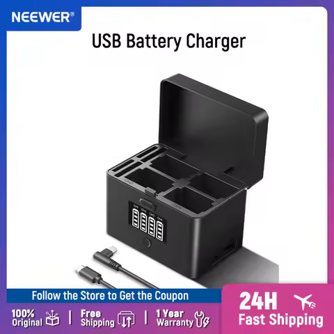 NEEWER 2 in 1 Four Channel USB Battery Charger for NP-FZ100 &amp; LP-E6 Sony A6700 A7III FX3 FX30 A7IV Canon EOS R5 II