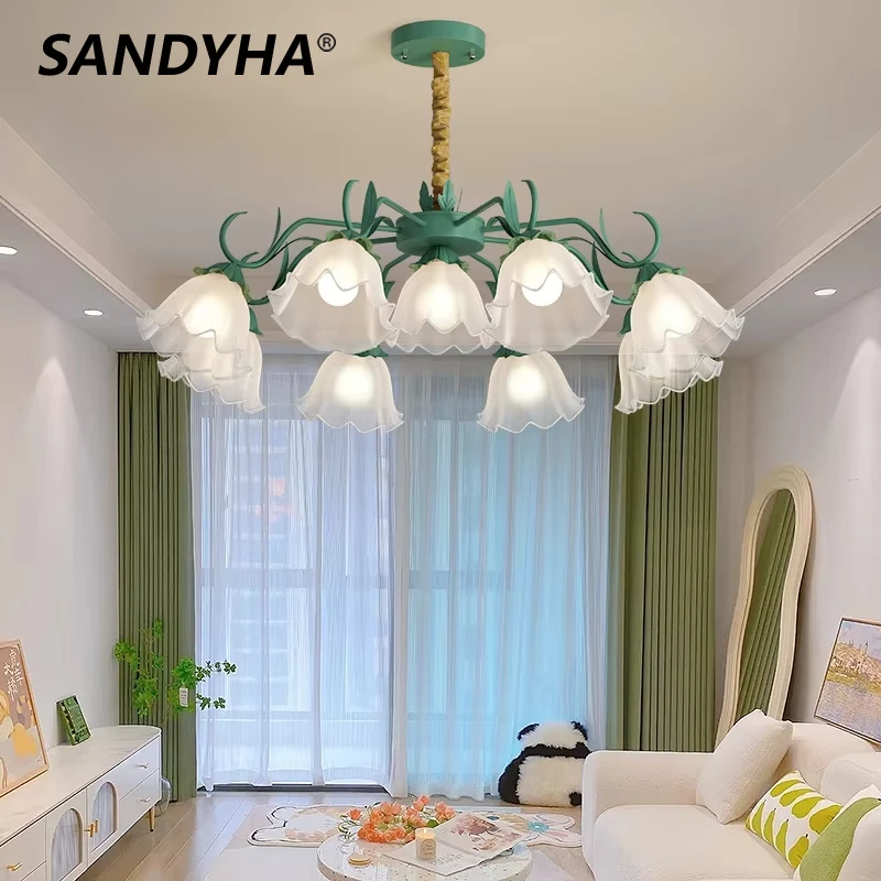 

SANDYHA Modern Macaron Chandeliers Glass Lampshape Pendant Lights Dining Living Room Bedroom Home Decor Lamparas Lamps Aesthetic