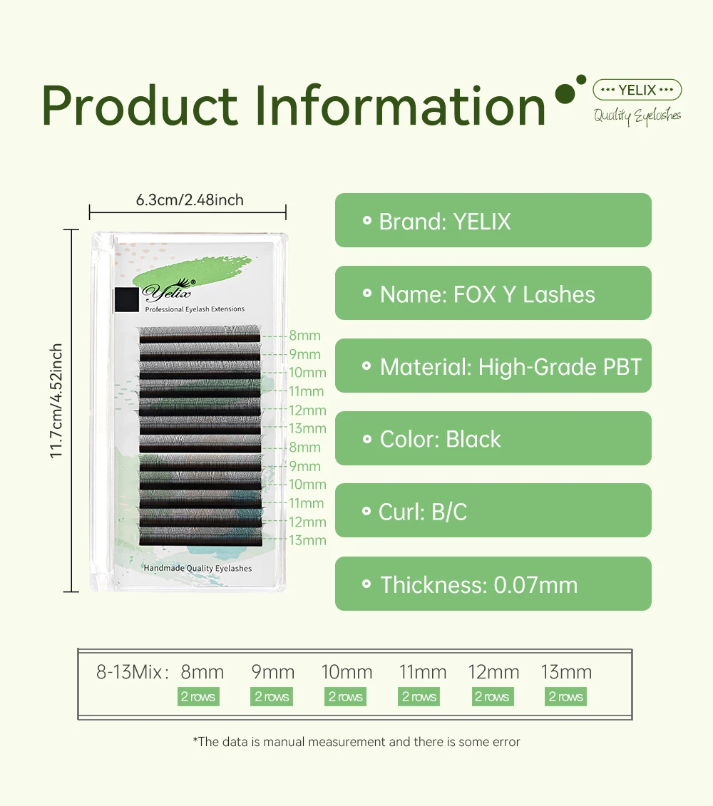 Yelix 2D-Y Fox Wimpernverlängerungen Asymmetrisch Lang Kurz Gemischte Längen Tray Sofortige Flache Basis Großhandel für Wimpernsalons – Detail 8