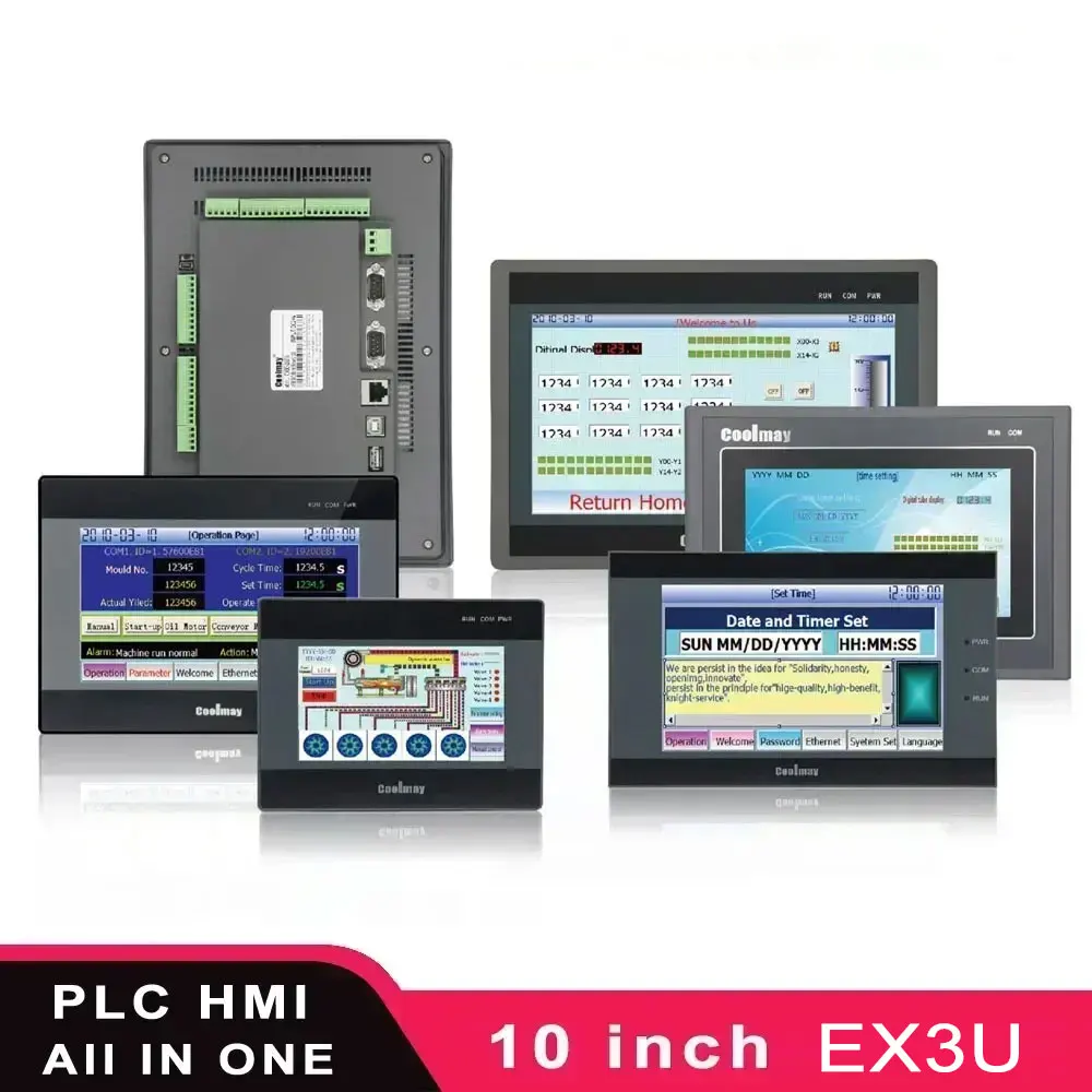 Coolmay HMI PLC  All in One EX3U 24MR 44MT 8043H 8070H 8100H Integrated with Ethernet 485p Compatible with FX3G/FX3U/FX3S