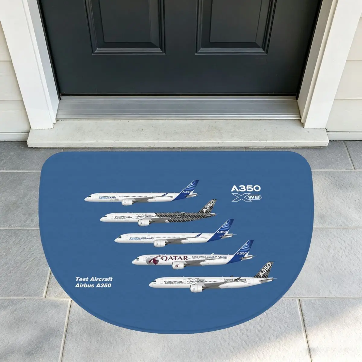 Airbus A350 Test Aircraft Fleet Illustration Soft Flannel Half Round Doormat Non Slip Bathroom Mat Absorbent Floor Carpet