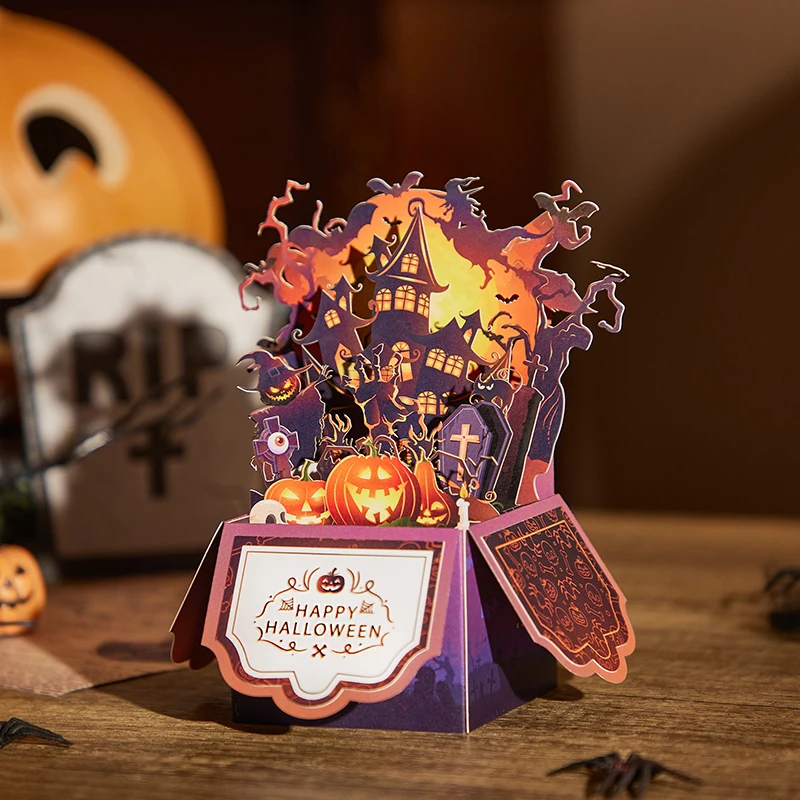 Halloween 3D Box Pop Up Greeting Card Multiple Styles  Bat Handmade Card Halloween Party Invitation Holiday Gift Table Decor