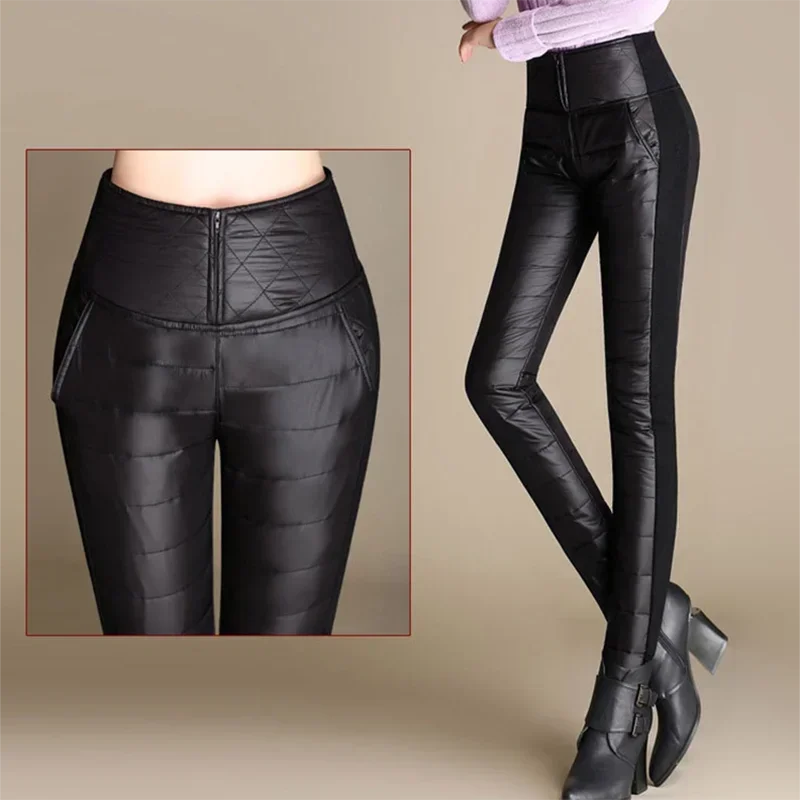 

Zipper Design Slim Down Cotton Pants Fall High Waist Skinny Pencil Pantalon Fashion Ultralight Elastic Warm Snow Leggings Z368