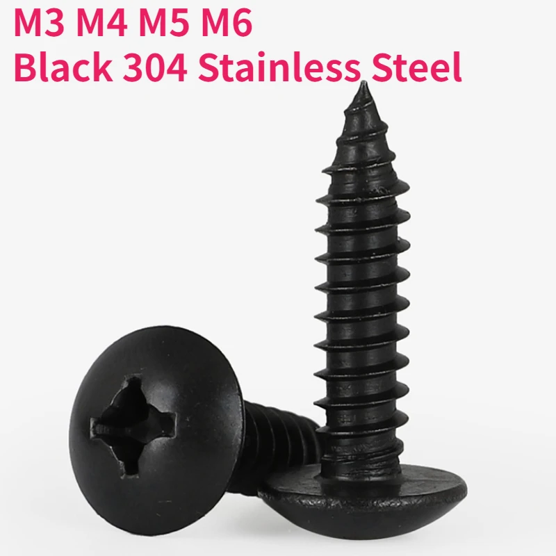 M3 M4 M5 M6 Black 304 Stainless Steel Phillips Recessed Truss Head Self-tapping Screw Cross Mushroom Head Wood Screw