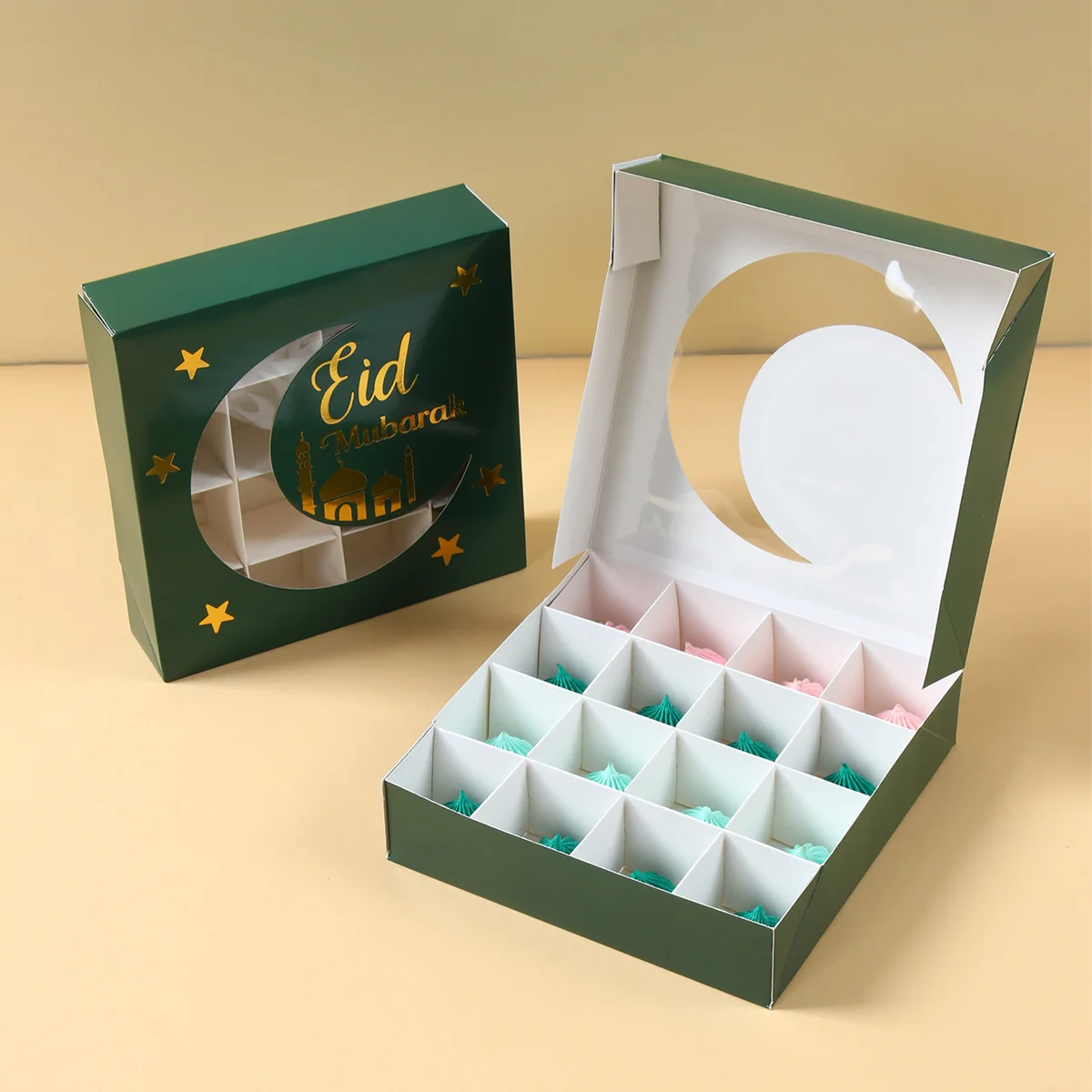 2Pcs Eid Mubarak Cake Box Candy Cake Packaging Box Ramadan Decoration 2025 Ramadan Kareem Islamic Muslim Party Eid Al-Fitr Gifts