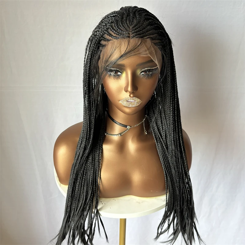 Natural Synthetic Box Braided Wigs Jumbo Knotless HD Lace Front Wigs For Black Women Jumbo Tribal Braids Faux Locs Light weight