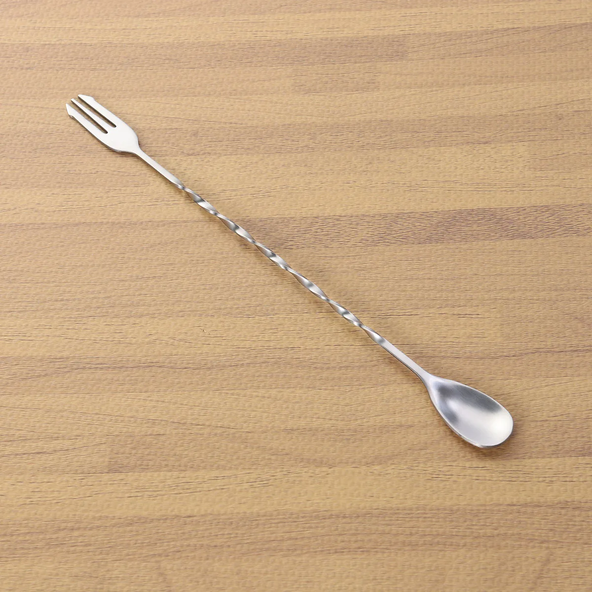 

304 Stainless Steel Cocktail Twisted Spoon Mixing Fork Bar Tool Long Handle for Mixing Drinks Shakers Glasses 32cm