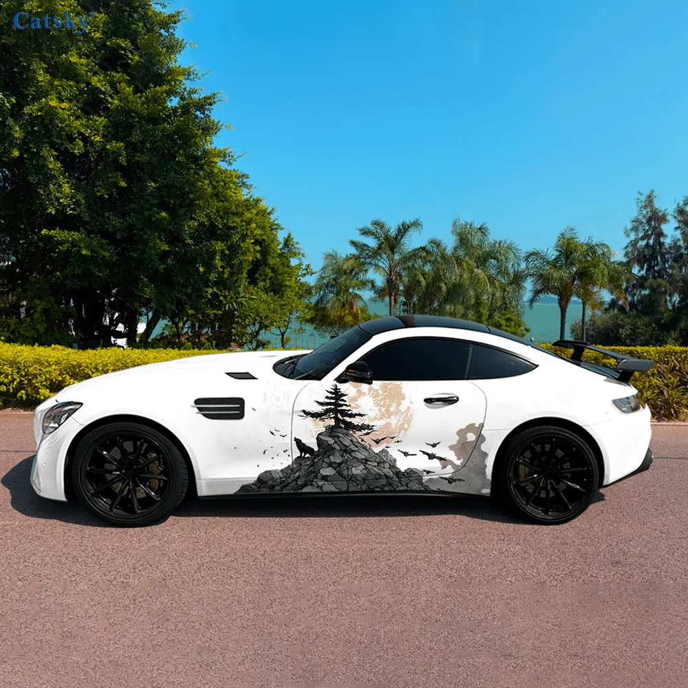 Wolf Roar Bat Full Moon Car Vinyl Wraps Decal Self-adhesive PVC Sticker Suitable for Trucks SUV Decoration Auto Accessories Gift