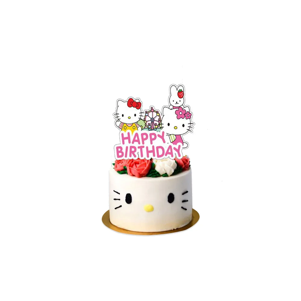 Hello Kitty Happy Birthday Acrylic Cake Topper Party Decoration Cat Dog Cake Decor Flag Baby Shower Baking Supplies Girl favor