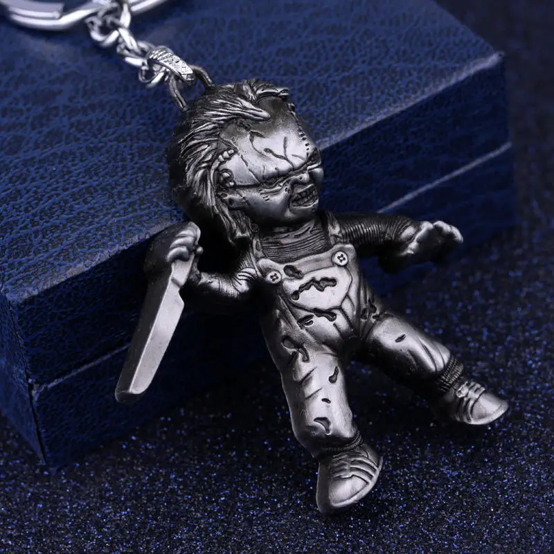 Horror Movie Chucky Necklace Keychain Hand Knife Figure Pendant Key Chain Ring Car Purse Keyring Holder Chaveiros Fans Souvenirs