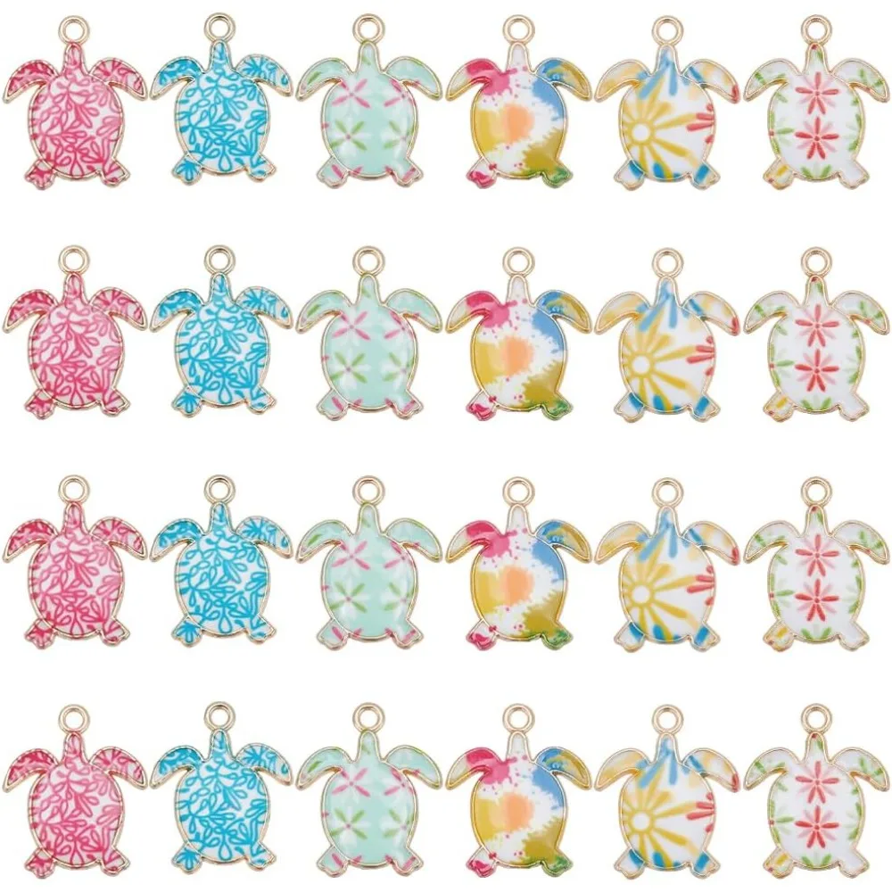 

48 Pcs Turtle Charms 6 Styles Alloy Enamel tortoise Charms Ocean Animal Charms Metal Dangle Pendants with Hole for DIY Jewelry