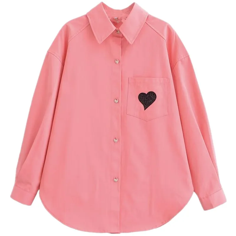 Frühling 2025, Faion Commute Long Sve Baumwolle, bestickt, lockere Passform, irt, vielseitig einsetzbar, lässig, Busin, Büro