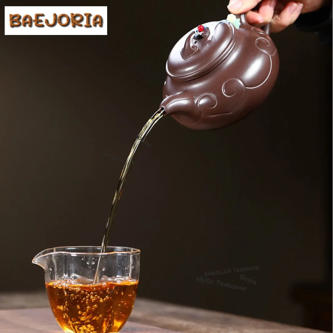 460ml Retro Yixing Purple Clay Teapots Handmade Ruyi Pot Raw Ore Purple Mud Kettle With Strainer Zisha Tea Set Collection Craft