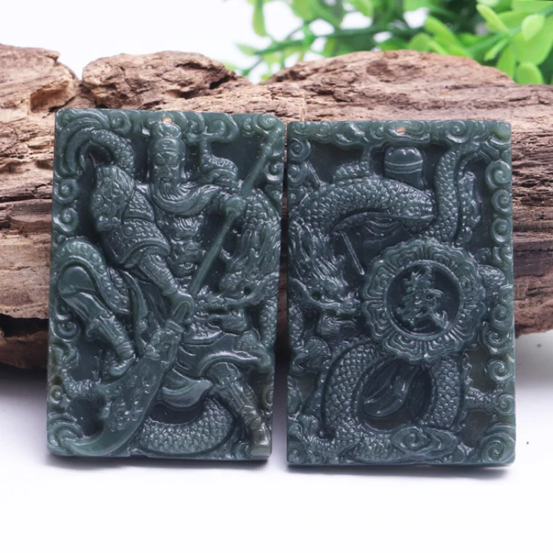 

Natural Xinjiang Hetian Jade Qing Jade Hollow Grand Sword Guan Gong Coiling Dragon Guan Gong Pendant Five Tiger Generals Martial