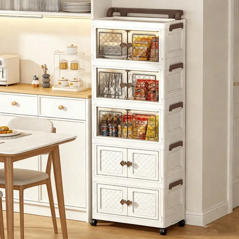 White 3/5 Layers Foldable Storage Cabinet With Multi Layer, Lidded Plastic Storage Box With Wheels For Easy Movement, Suitable For Closets, Bathrooms, Homes, Offices, And Dorms As A Collapsible Organization System.