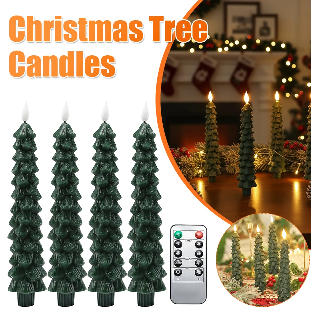 1/2/3/4PCS Christmas Tree Candles with 3D Flame Candlestick Lights Battery Operated Window Candle for Dinner Parties