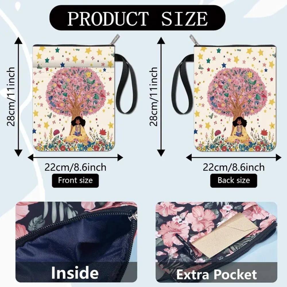 Book Sleeve Tree Stars Flower Protector Book Covers for Paperbacks Washable Fabric Cloth Book Cover with Zipper and Extra Sleeve